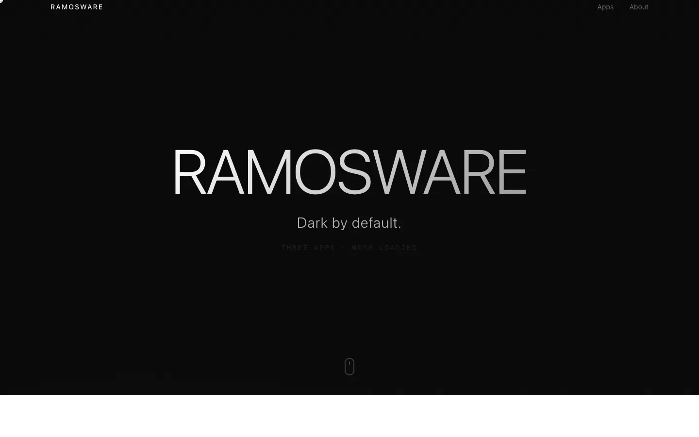 Ramosware — The marketing site for RAMOSWARE, a dark-first indie app studio shipping iOS and
